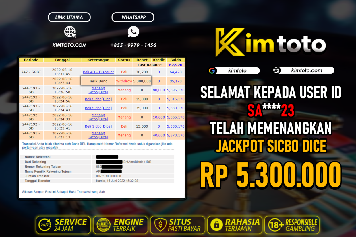 BUKTI PEMBAYARAN MEMBER JP LIVECASINO DI KIMTOTO USER ID SA23