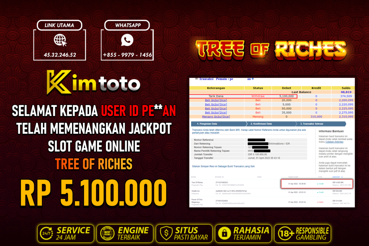 BUKTI PEMBAYARAN MEMBER JP SLOT ONLINE DI KIMTOTO USER ID PEAN