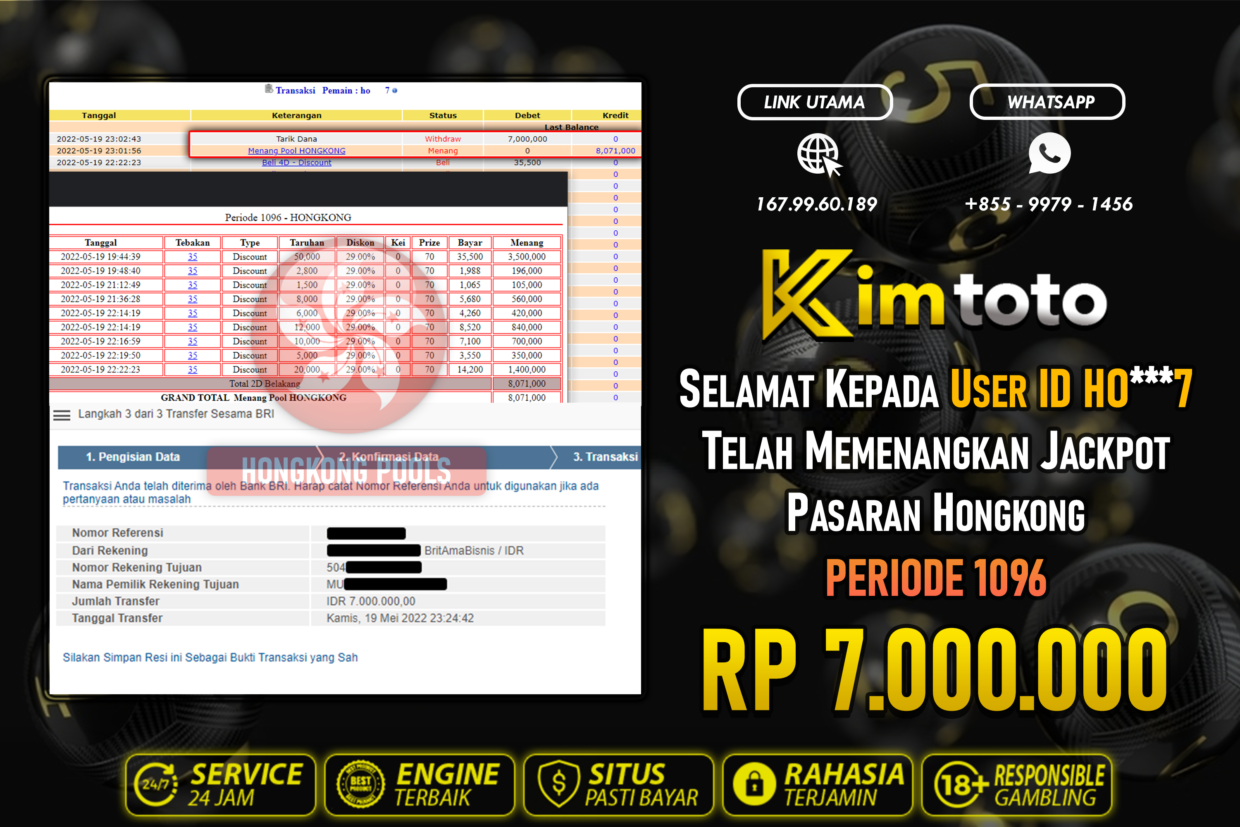 BUKTI PEMBAYARAN MEMBER JP TOGEL HONGKONG DI KIMTOTO USER ID HO7