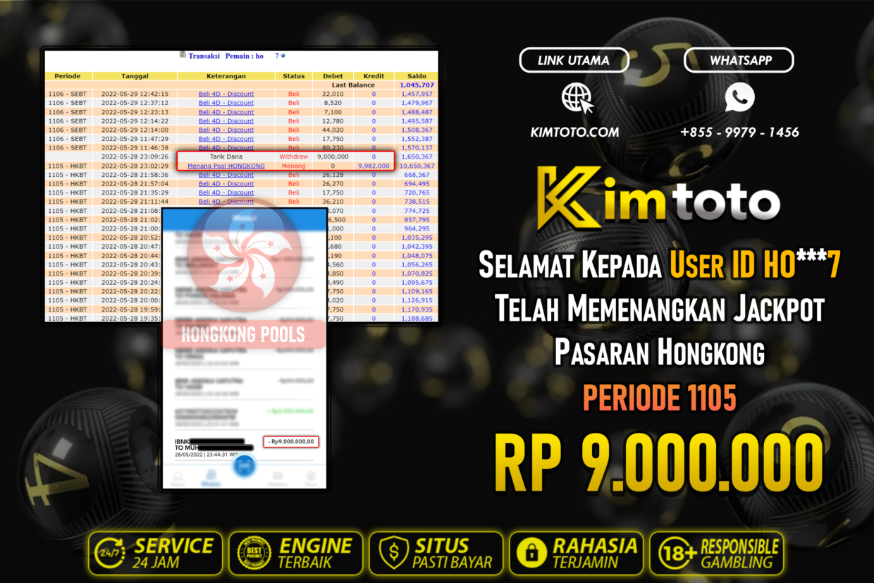 BUKTI PEMBAYARAN MEMBER JP TOGEL HONGKONG DI KIMTOTO USER ID HO7