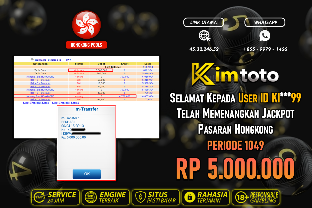 BUKTI PEMBAYARAN MEMBER JP TOGEL HONGKONG DI KIMTOTO USER ID KI99