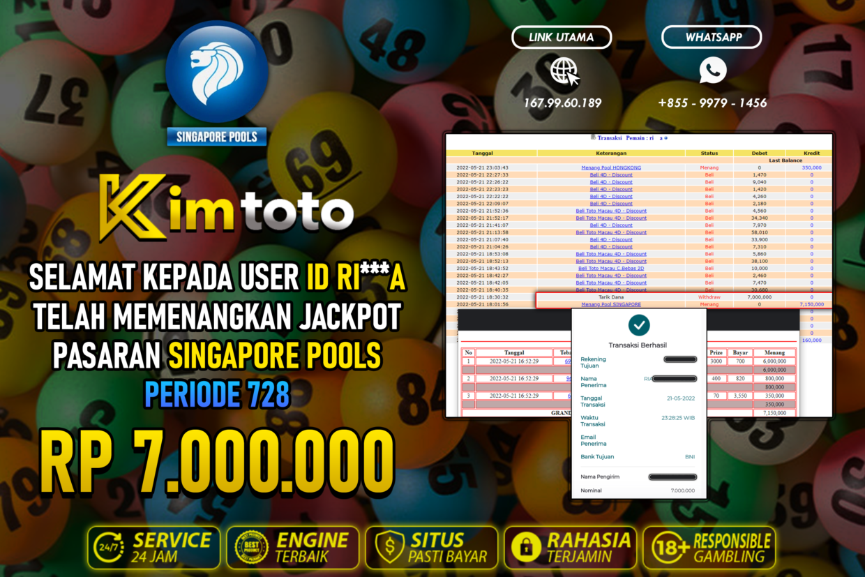 BUKTI PEMBAYARAN MEMBER JP TOGEL SINGAPORE DI KIMTOTO USER ID RIA