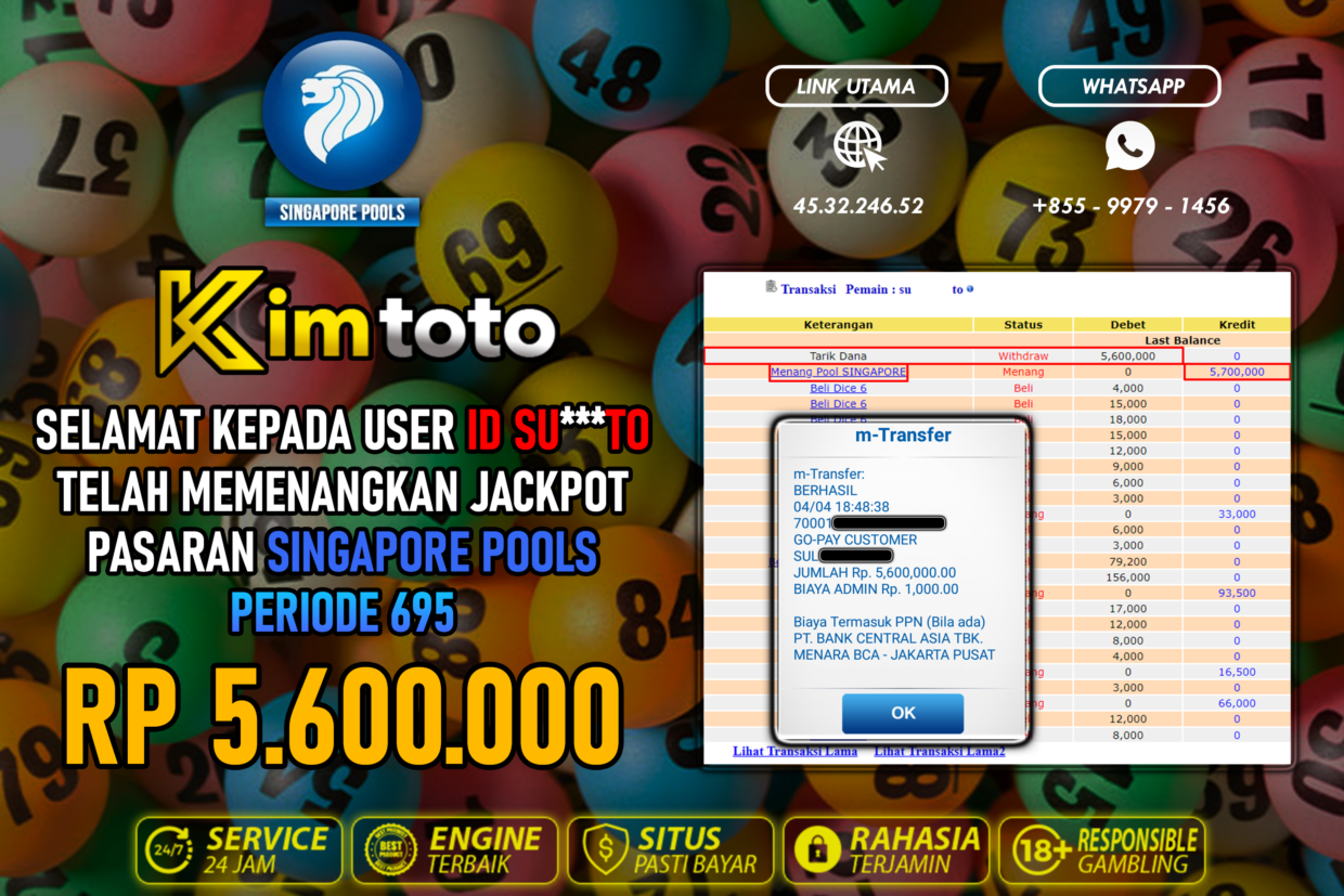 BUKTI PEMBAYARAN MEMBER JP TOGEL SINGAPORE DI KIMTOTO USER ID SUTO