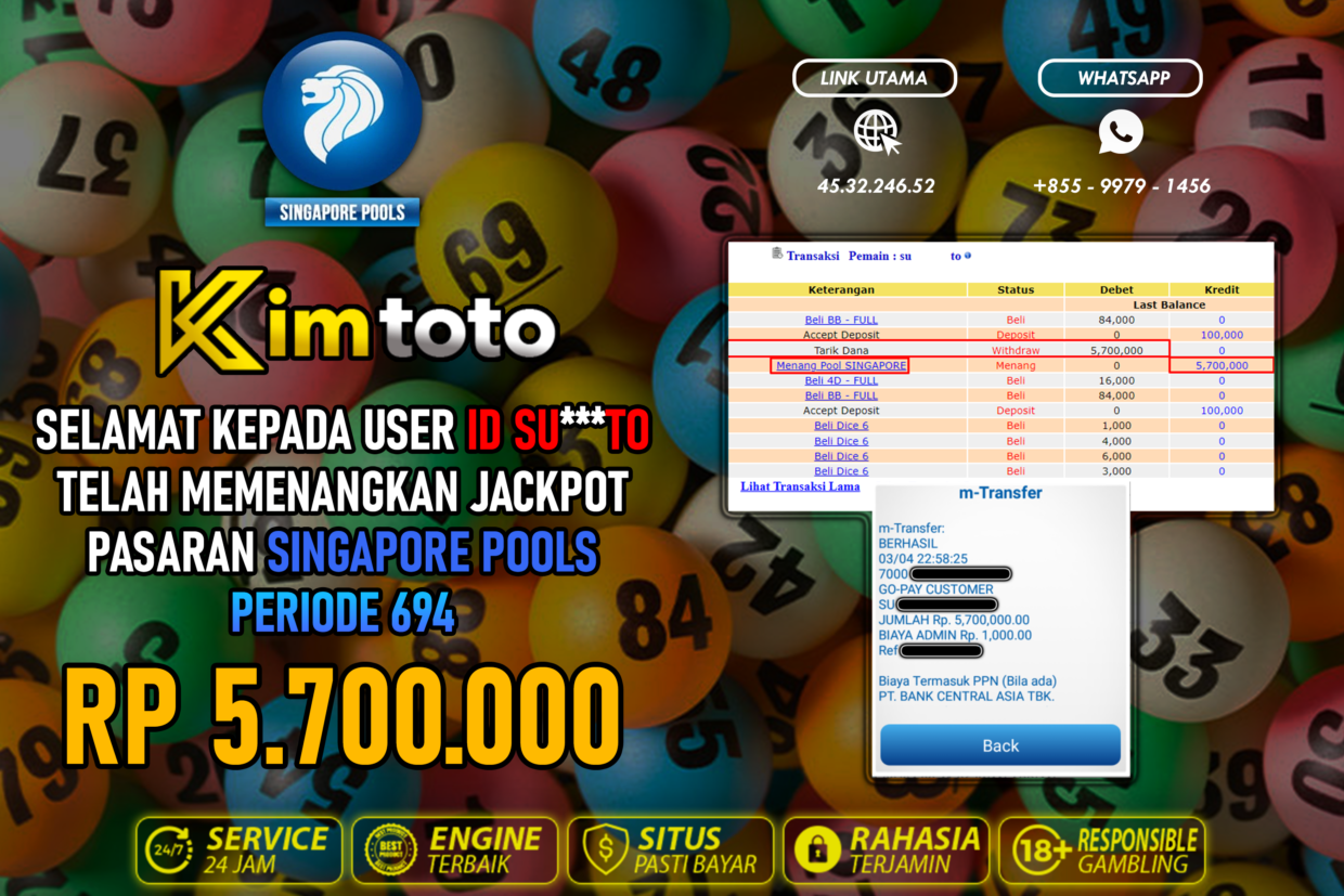 BUKTI PEMBAYARAN MEMBER JP TOGEL SINGAPORE DI KIMTOTO USER ID SUTO