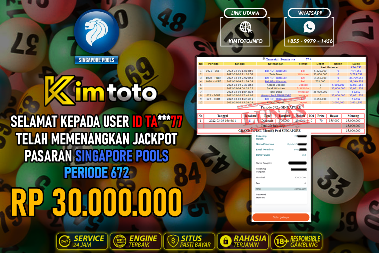 BUKTI PEMBAYARAN MEMBER JP TOGEL SINGAPORE DI KIMTOTO USER ID TA (2)