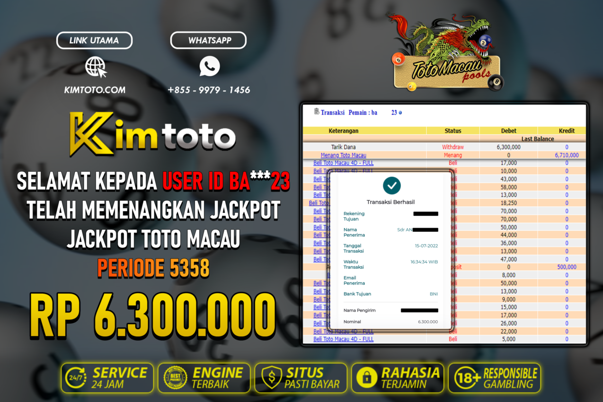 BUKTI PEMBAYARAN MEMBER JP TOGEL TOTOMACAU DI KIMTOTO USER ID BA23