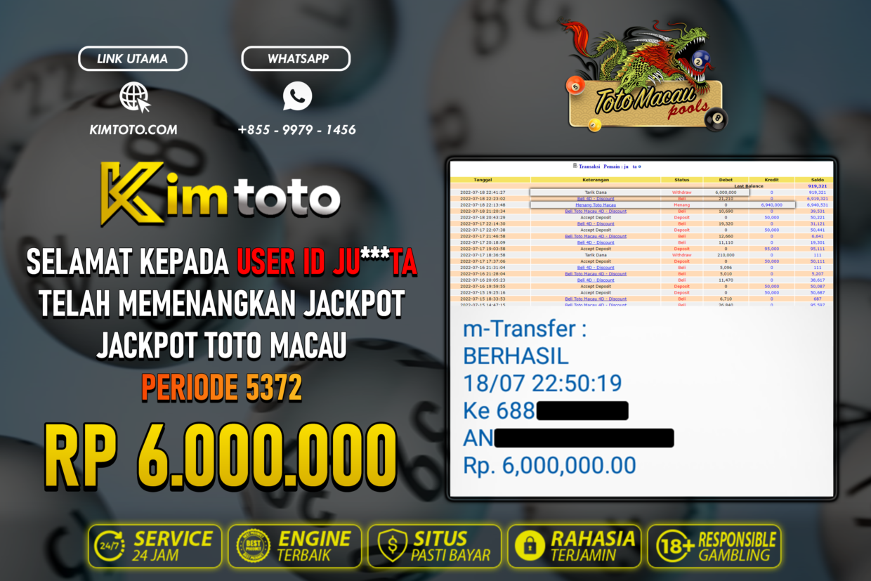 BUKTI PEMBAYARAN MEMBER JP TOGEL TOTOMACAU DI KIMTOTO USER ID JUTA