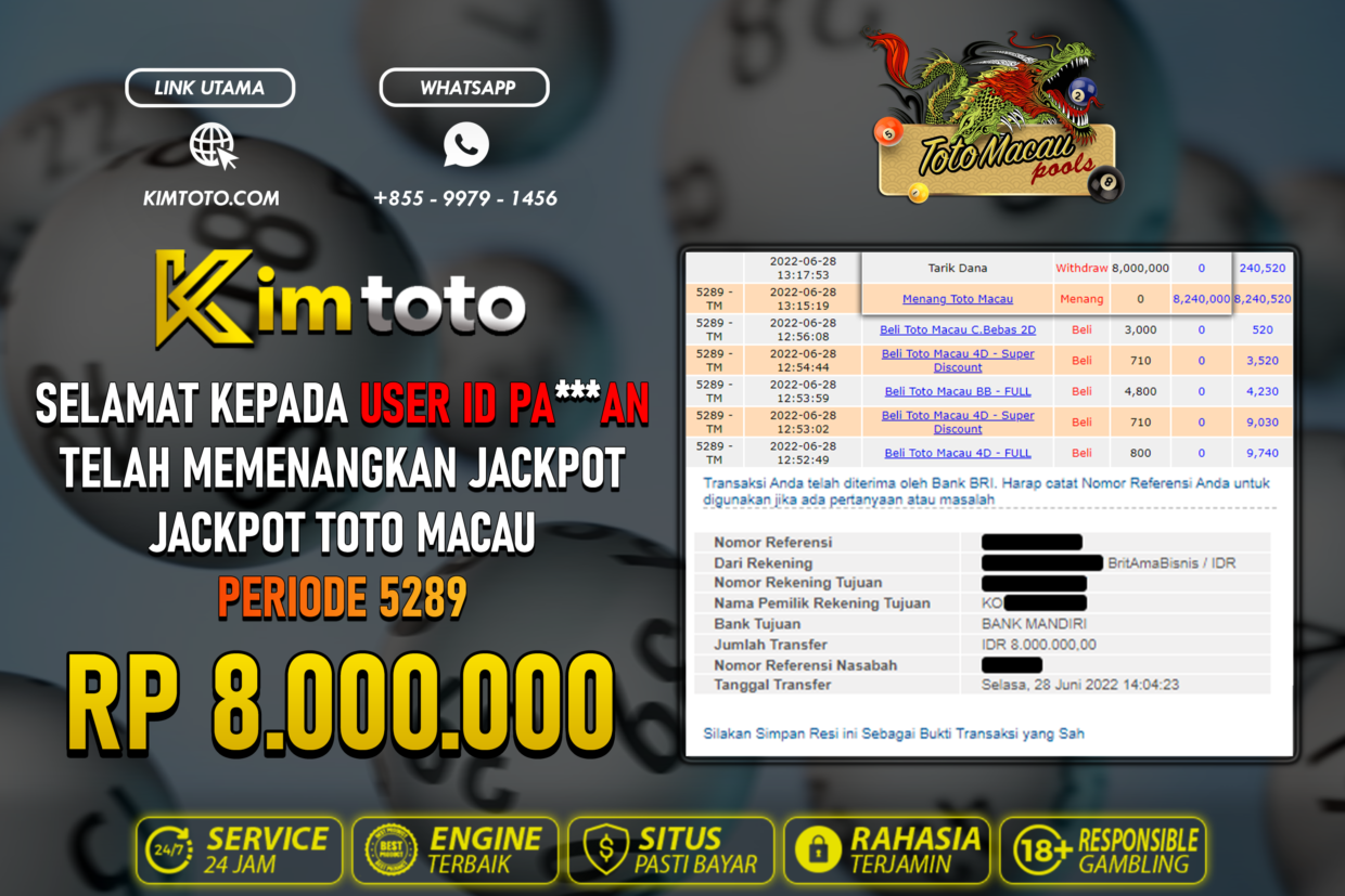 BUKTI PEMBAYARAN MEMBER JP TOGEL TOTOMACAU DI KIMTOTO USER ID PAAN