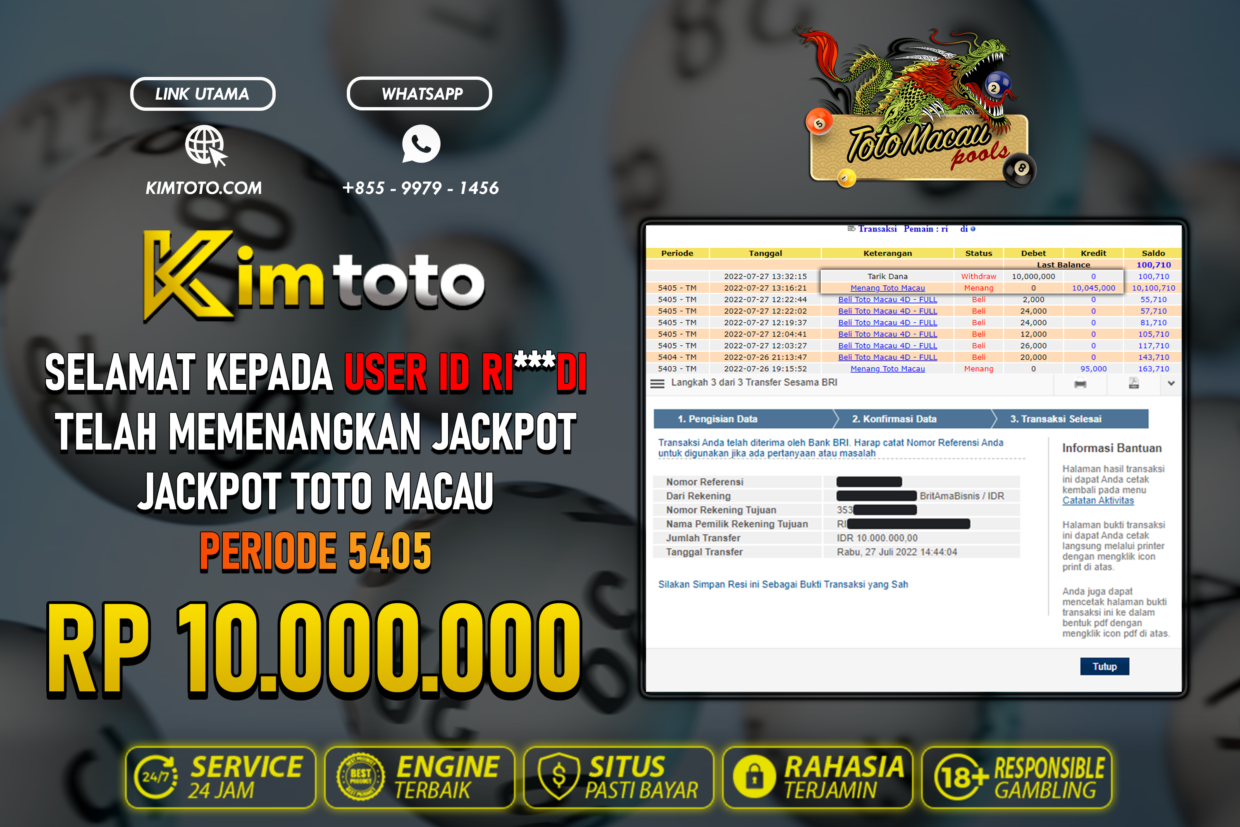 BUKTI PEMBAYARAN MEMBER JP TOGEL TOTOMACAU DI KIMTOTO USER ID RIDI