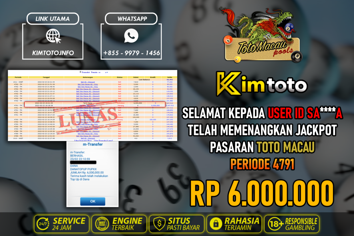 BUKTI PEMBAYARAN MEMBER JP TOGEL TOTOMACAU DI KIMTOTO USER ID SA