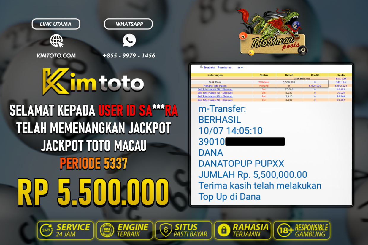 BUKTI PEMBAYARAN MEMBER JP TOGEL TOTOMACAU DI KIMTOTO USER ID SARA