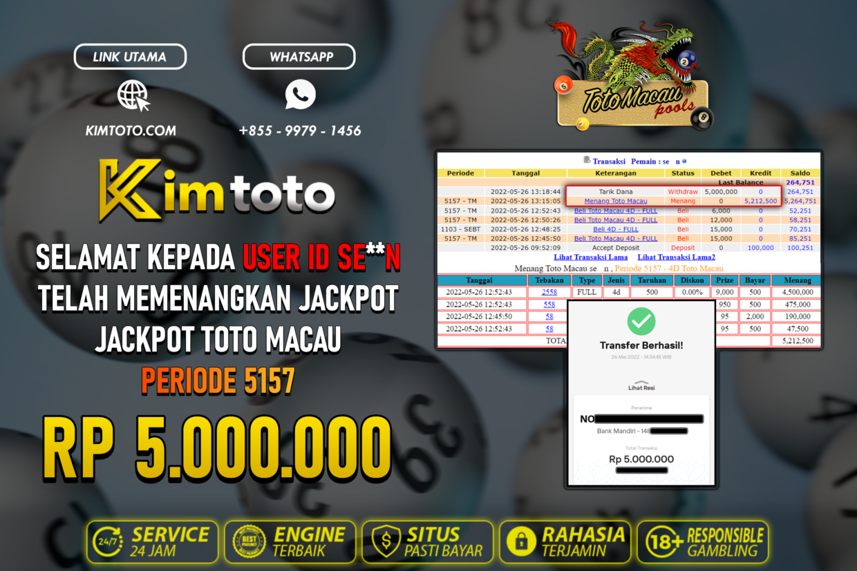 BUKTI PEMBAYARAN MEMBER JP TOGEL TOTOMACAU DI KIMTOTO USER ID SEN