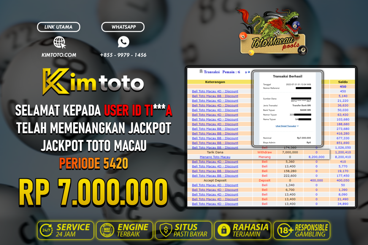 BUKTI PEMBAYARAN MEMBER JP TOGEL TOTOMACAU DI KIMTOTO USER ID TIA