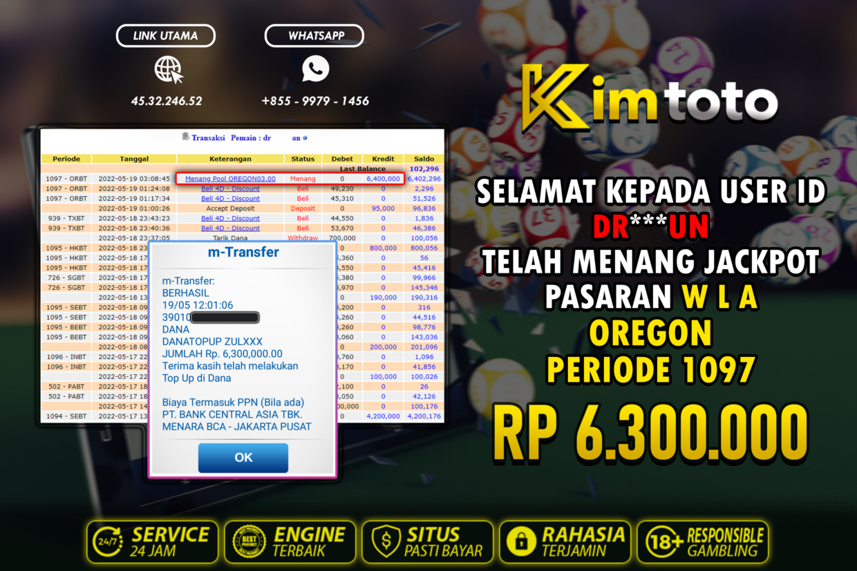 BUKTI PEMBAYARAN MEMBER JP TOGEL WLA DI KIMTOTO USER ID DRUN