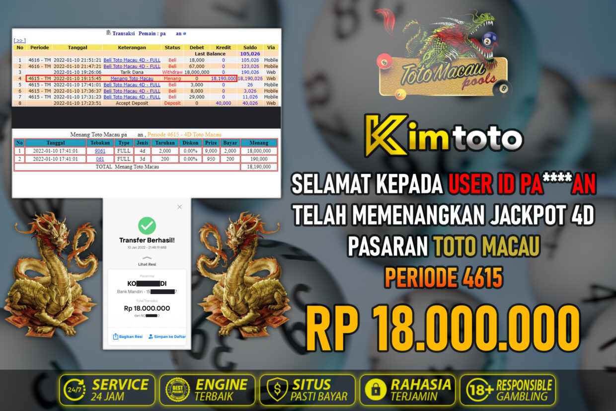 BUKTI PEMBAYARAN MEMBER KIMTOTO USER ID PA