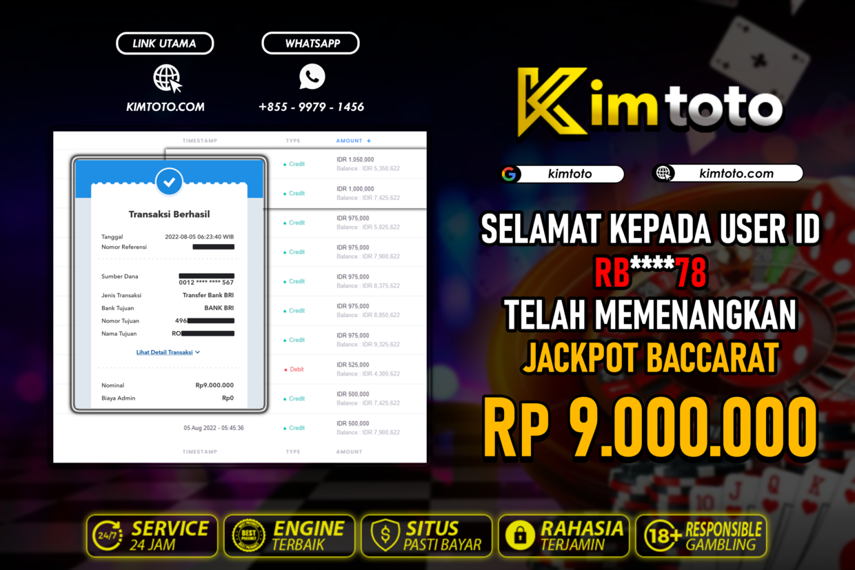 BUKTI PEMBAYARAN MEMBER JP LIVECASINO DI KIMTOTO USER ID RB78