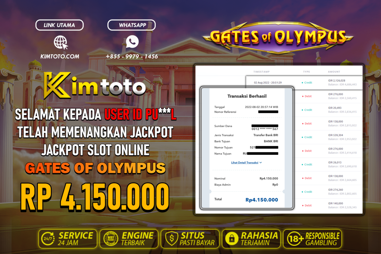 BUKTI PEMBAYARAN MEMBER JP SLOT ONLINE DI KIMTOTO USER ID PUL