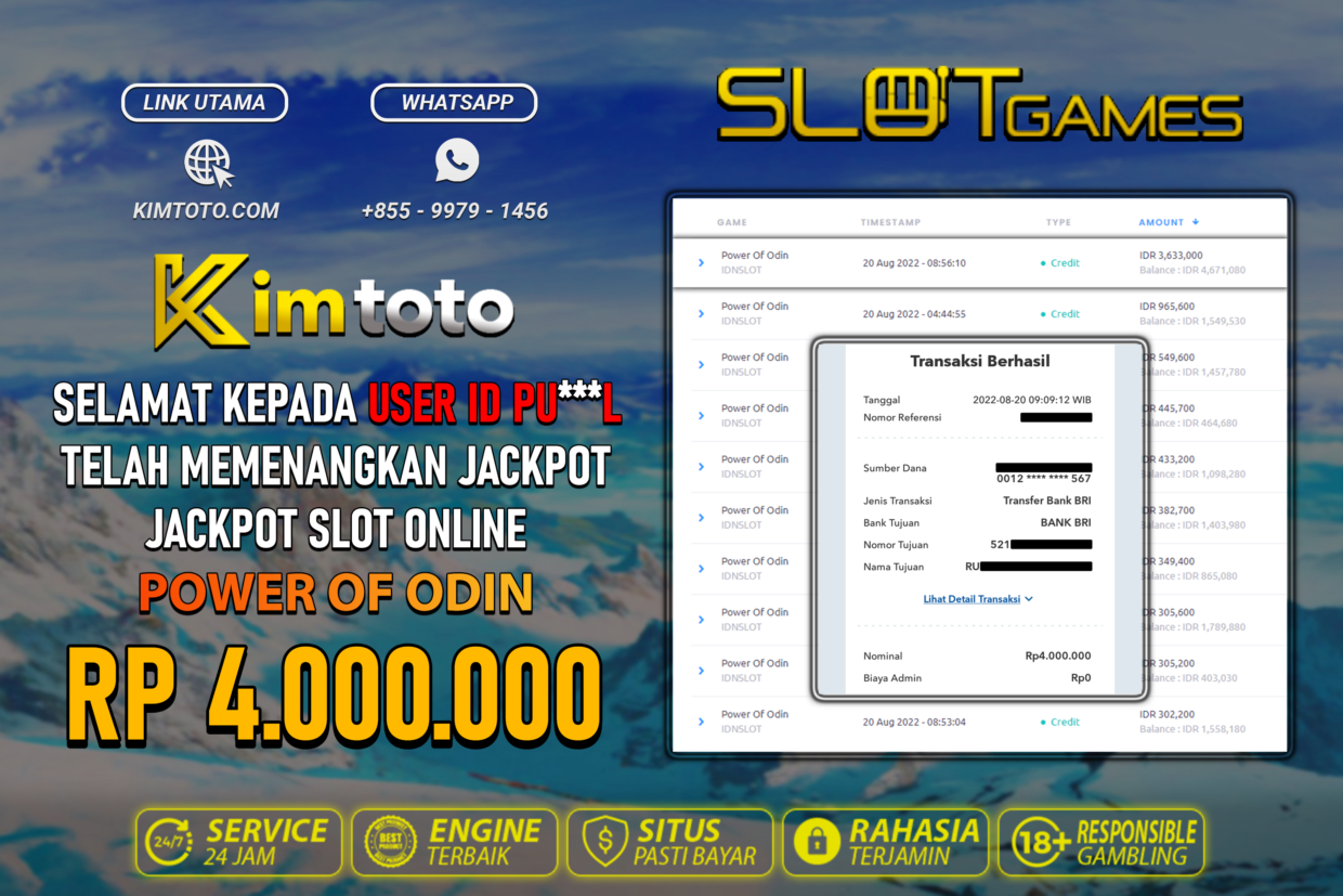 BUKTI PEMBAYARAN MEMBER JP SLOT ONLINE DI KIMTOTO USER ID PUL