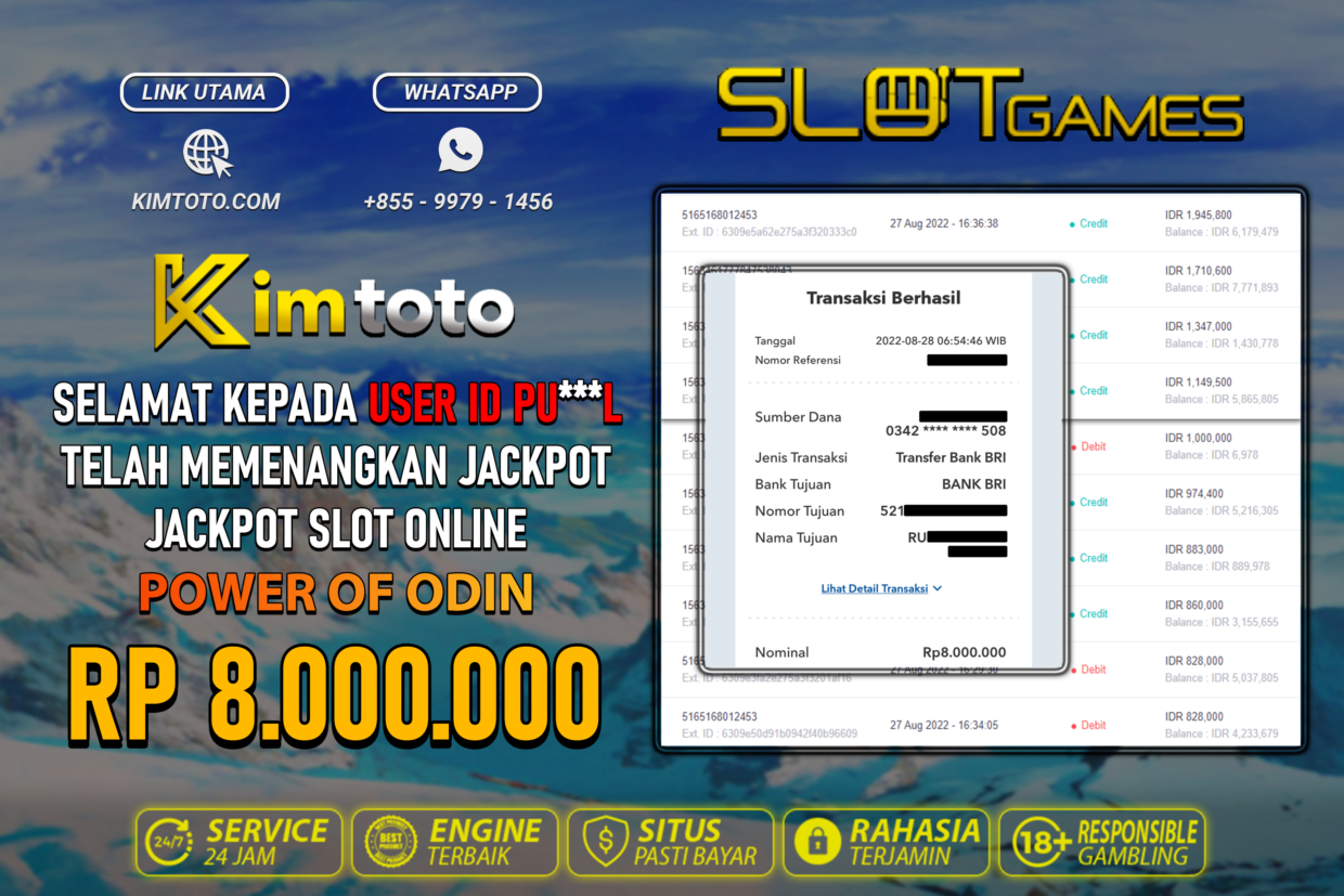 BUKTI PEMBAYARAN MEMBER JP SLOT ONLINE DI KIMTOTO USER ID PUL