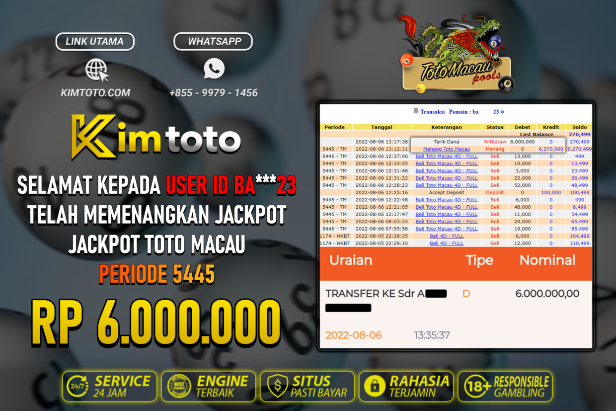 BUKTI PEMBAYARAN MEMBER JP TOGEL TOTOMACAU DI KIMTOTO USER ID BA23