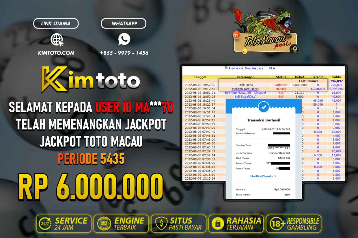 BUKTI PEMBAYARAN MEMBER JP TOGEL TOTOMACAU DI KIMTOTO USER ID MA70