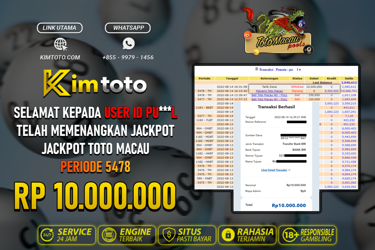 BUKTI PEMBAYARAN MEMBER JP TOGEL TOTOMACAU DI KIMTOTO USER ID PUL