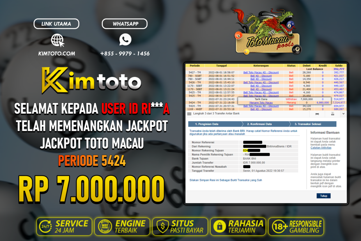 BUKTI PEMBAYARAN MEMBER JP TOGEL TOTOMACAU DI KIMTOTO USER ID RIA