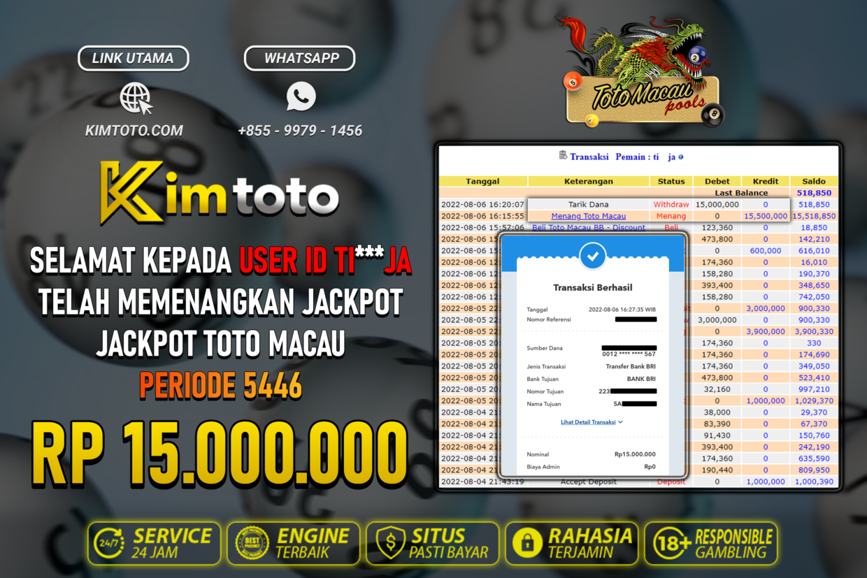 BUKTI PEMBAYARAN MEMBER JP TOGEL TOTOMACAU DI KIMTOTO USER ID TIJA