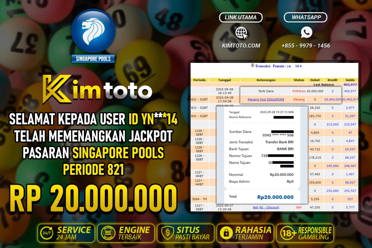 BUKTI PEMBAYARAN MEMBER JP TOGEL SINGAPORE DI KIMTOTO USER ID YN14