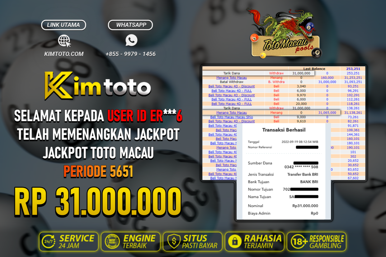 BUKTI PEMBAYARAN MEMBER JP TOGEL TOTOMACAU DI KIMTOTO USER ID ER6