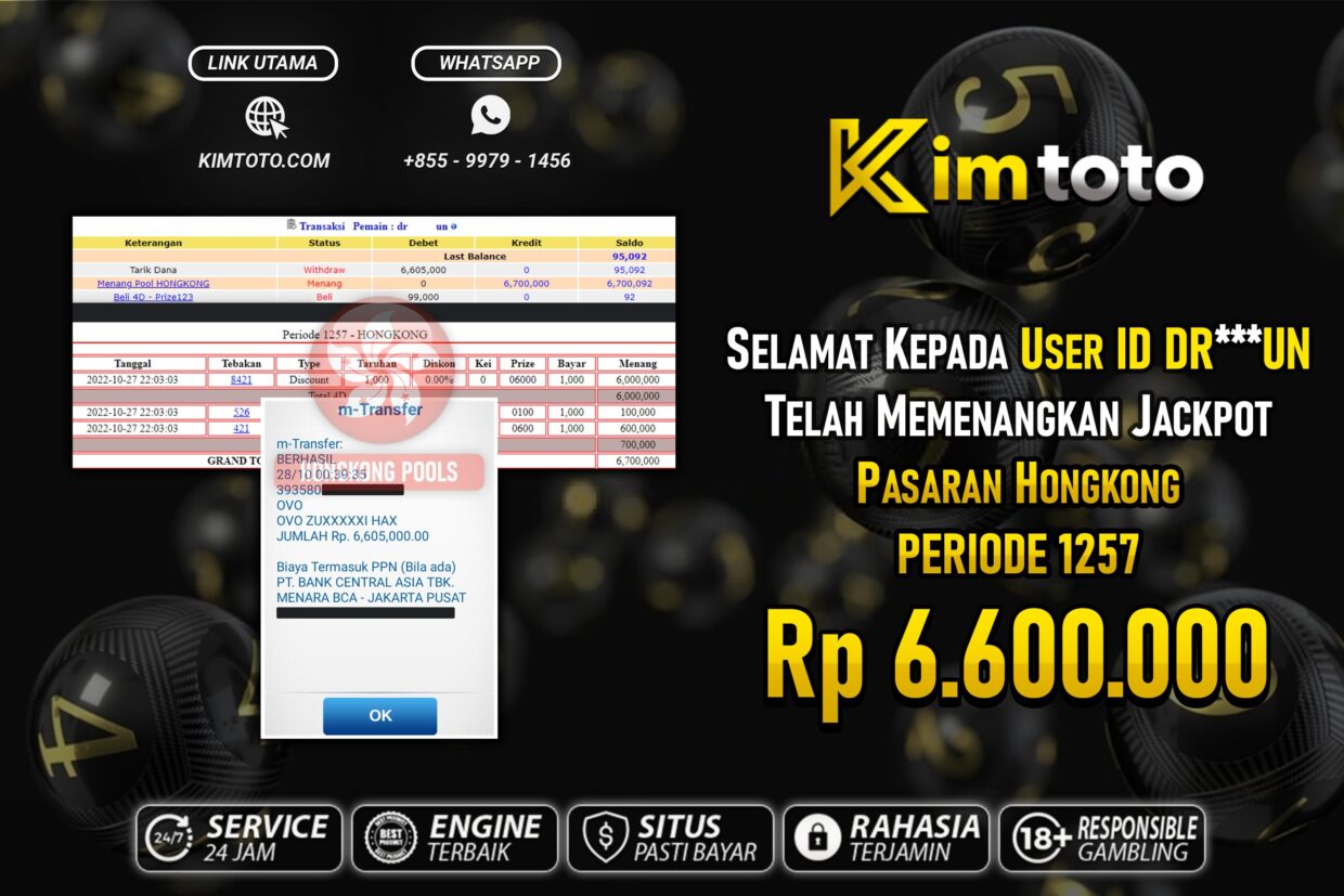 BUKTI PEMBAYARAN MEMBER JP TOGEL HONGKONG DI KIMTOTO USER ID DRUN