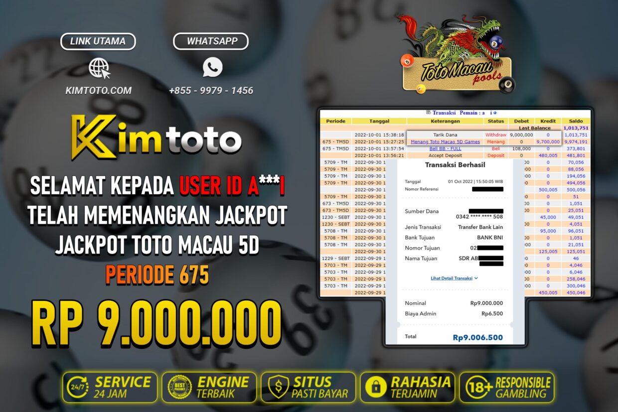 BUKTI PEMBAYARAN MEMBER JP TOGEL TOTOMACAU 5D DI KIMTOTO USER ID AI