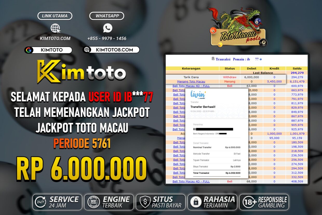 BUKTI PEMBAYARAN MEMBER JP TOGEL TOTOMACAU DI KIMTOTO USER ID IB77