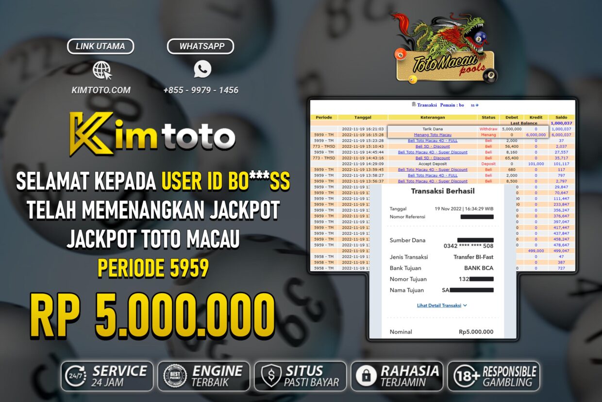 BUKTI PEMBAYARAN MEMBER JP TOGEL TOTOMACAU DI KIMTOTO USER ID BOSS