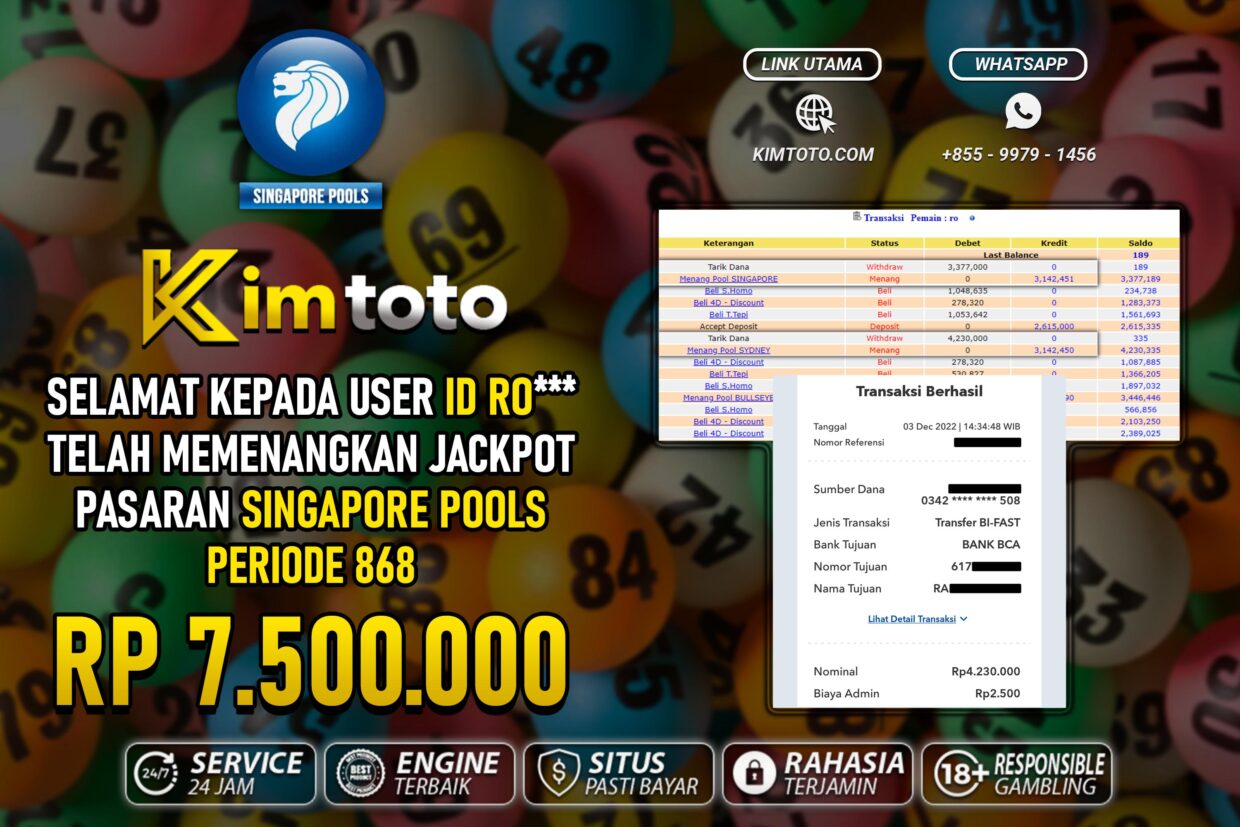 BUKTI PEMBAYARAN MEMBER JP TOGEL SINGAPORE DI KIMTOTO USER ID RO