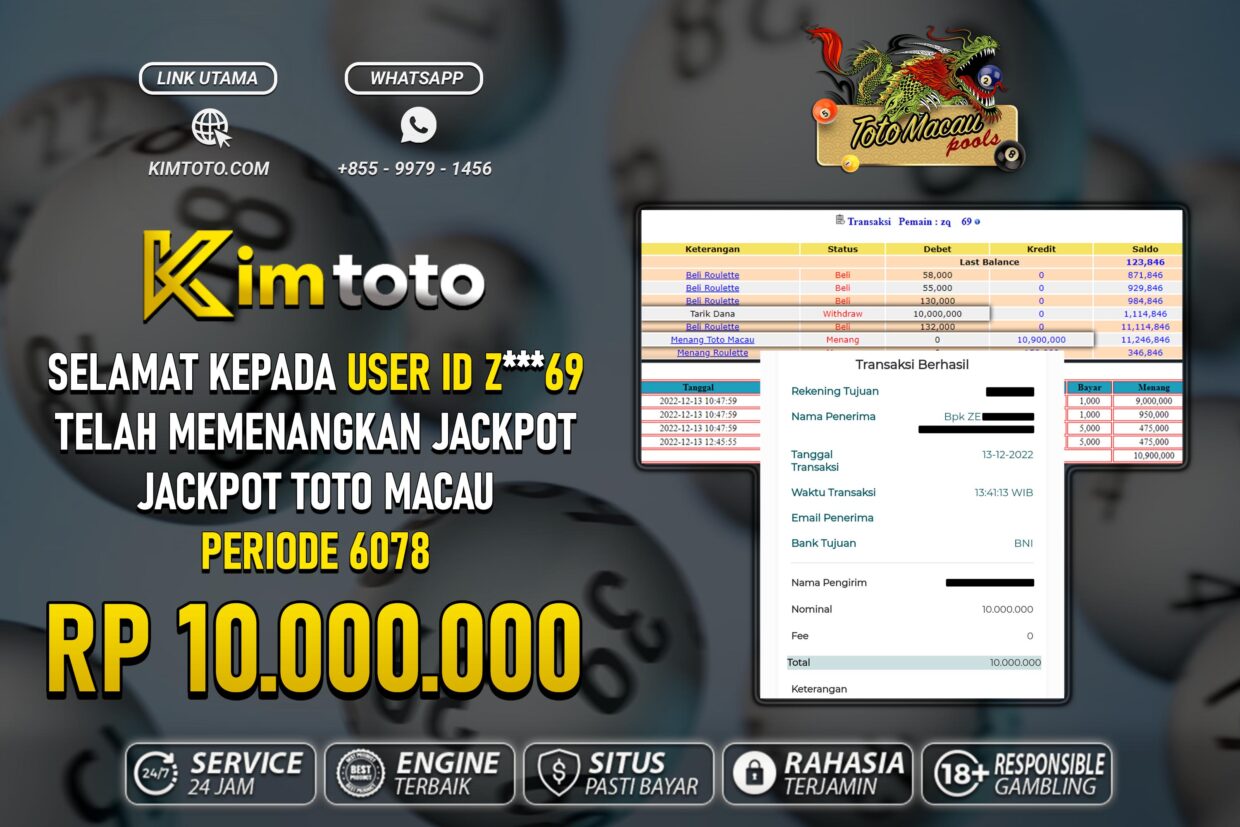 BUKTI PEMBAYARAN MEMBER JP TOGEL TOTOMACAU DI KIMTOTO USER ID Z69