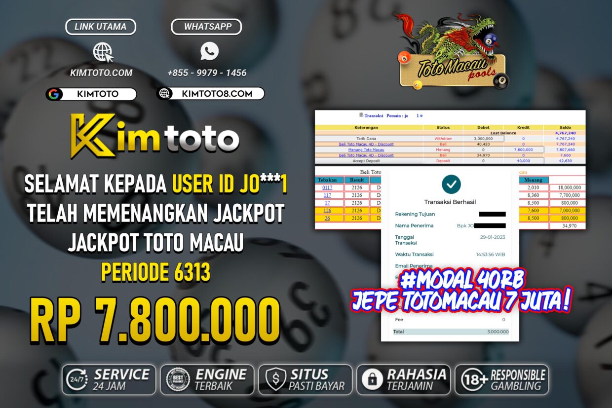 BUKTI PEMBAYARAN MEMBER JP TOGEL TOTOMACAU DI KIMTOTO USER ID JO1