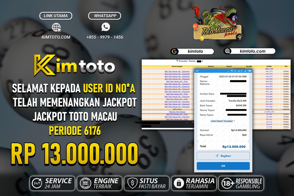 BUKTI PEMBAYARAN MEMBER JP TOGEL TOTOMACAU DI KIMTOTO USER ID NOA