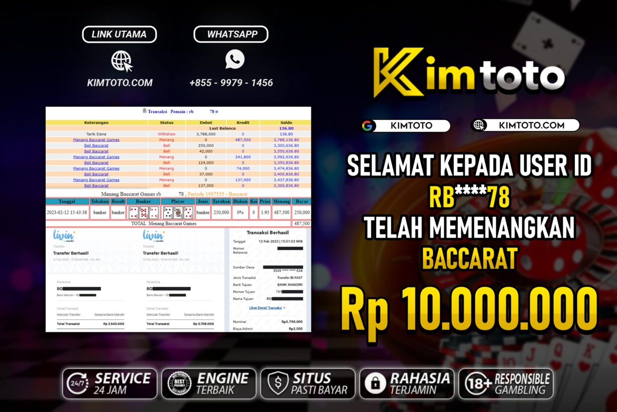 BUKTI PEMBAYARAN MEMBER JP LIVECASINO DI KIMTOTO USER ID RB78