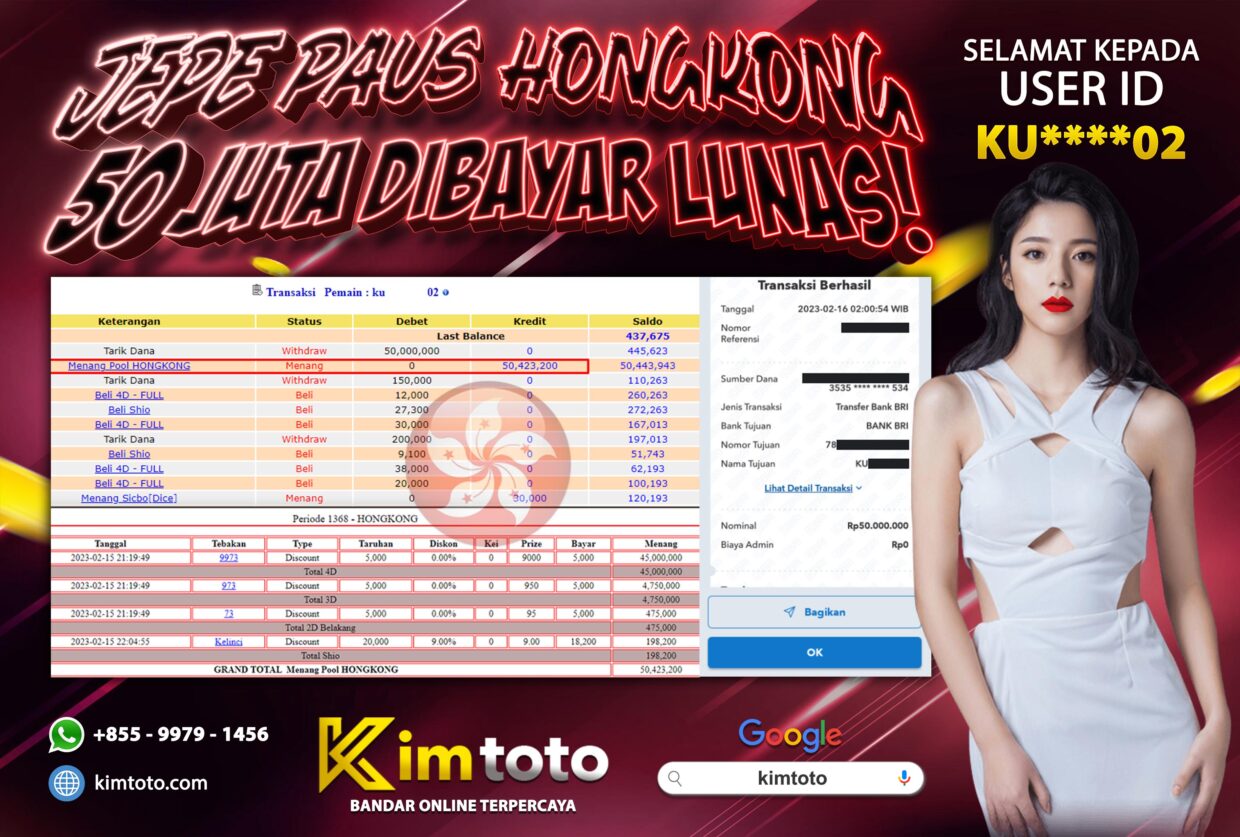 BUKTI PEMBAYARAN MEMBER JP TOGEL HONGKONG DI KIMTOTO USER ID KU02