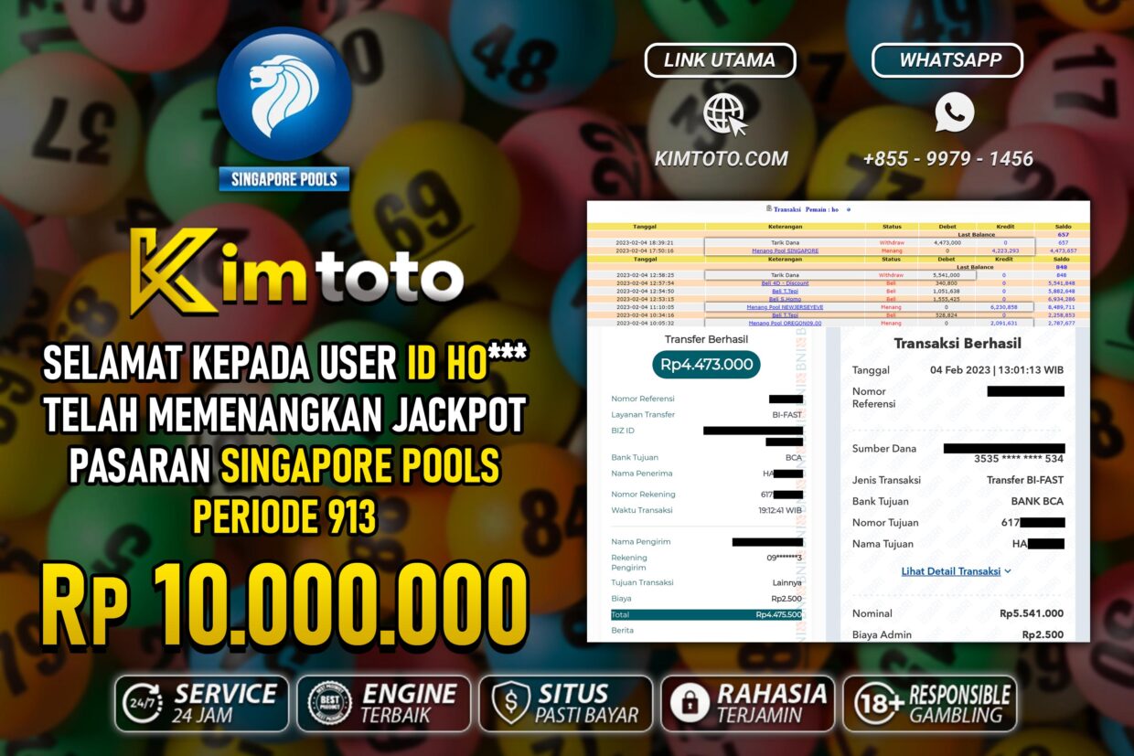 BUKTI PEMBAYARAN MEMBER JP TOGEL SINGAPORE DI KIMTOTO USER ID HO