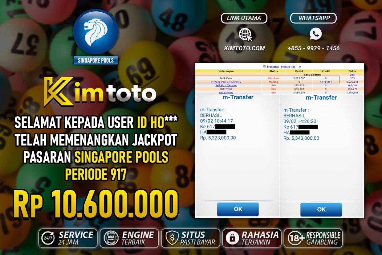 BUKTI PEMBAYARAN MEMBER JP TOGEL SINGAPORE DI KIMTOTO USER ID HO