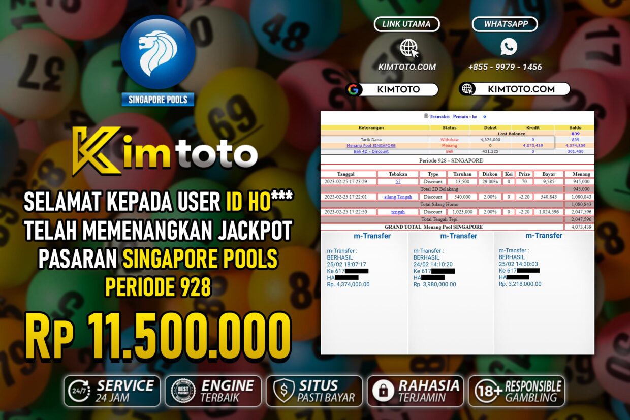 BUKTI PEMBAYARAN MEMBER JP TOGEL SINGAPORE DI KIMTOTO USER ID HO