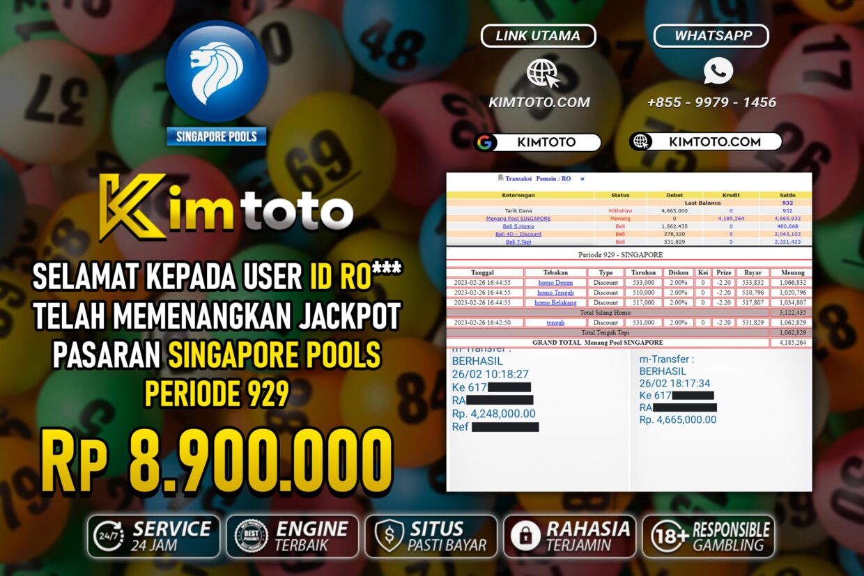 BUKTI PEMBAYARAN MEMBER JP TOGEL SINGAPORE DI KIMTOTO USER ID RO