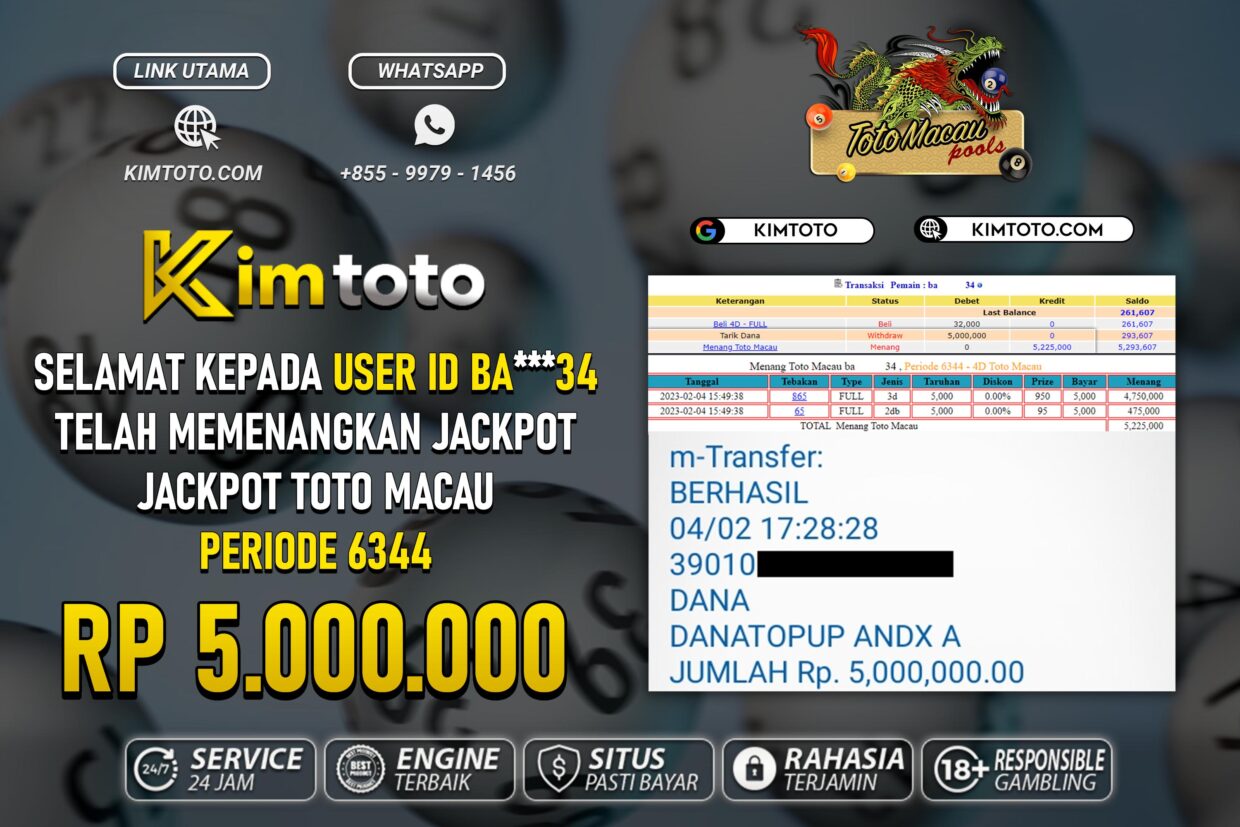 BUKTI PEMBAYARAN MEMBER JP TOGEL TOTOMACAU DI KIMTOTO USER ID BA34