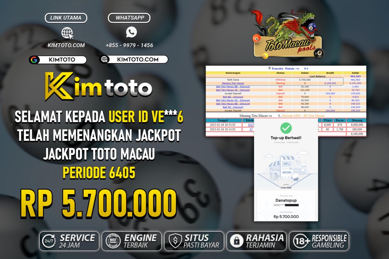 BUKTI PEMBAYARAN MEMBER JP TOGEL TOTOMACAU DI KIMTOTO USER ID VE6