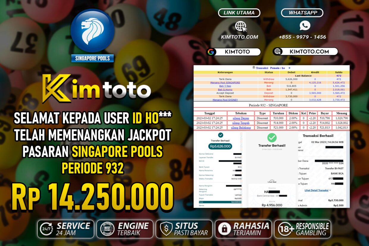 BUKTI PEMBAYARAN MEMBER JP TOGEL SINGAPORE DI KIMTOTO USER ID HO