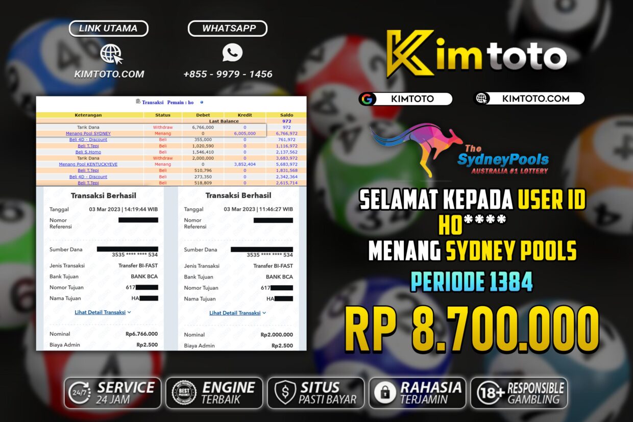 BUKTI PEMBAYARAN MEMBER JP TOGEL SYDNEY DI KIMTOTO USER ID HO