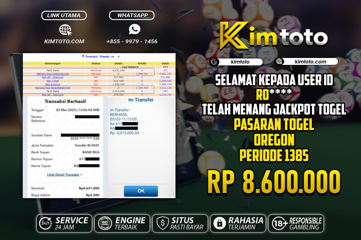 BUKTI PEMBAYARAN MEMBER JP TOGEL WLA DI KIMTOTO USER ID RO***