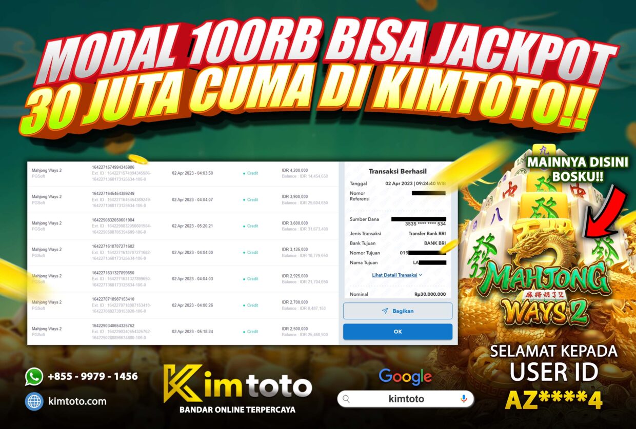 BUKTI PEMBAYARAN MEMBER JP SLOT ONLINE DI KIMTOTO USER ID AZ4